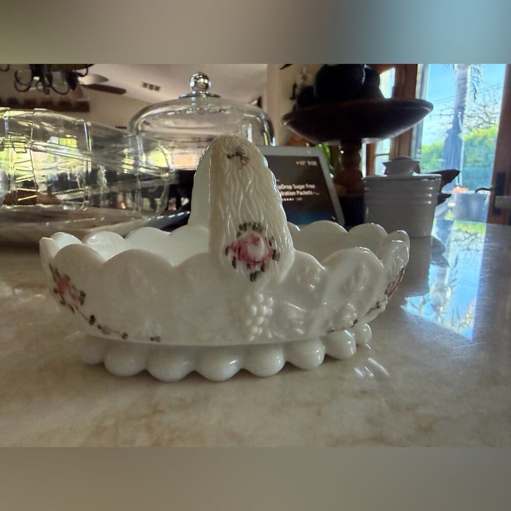 Westmoreland glass co. Milkglass basket dish